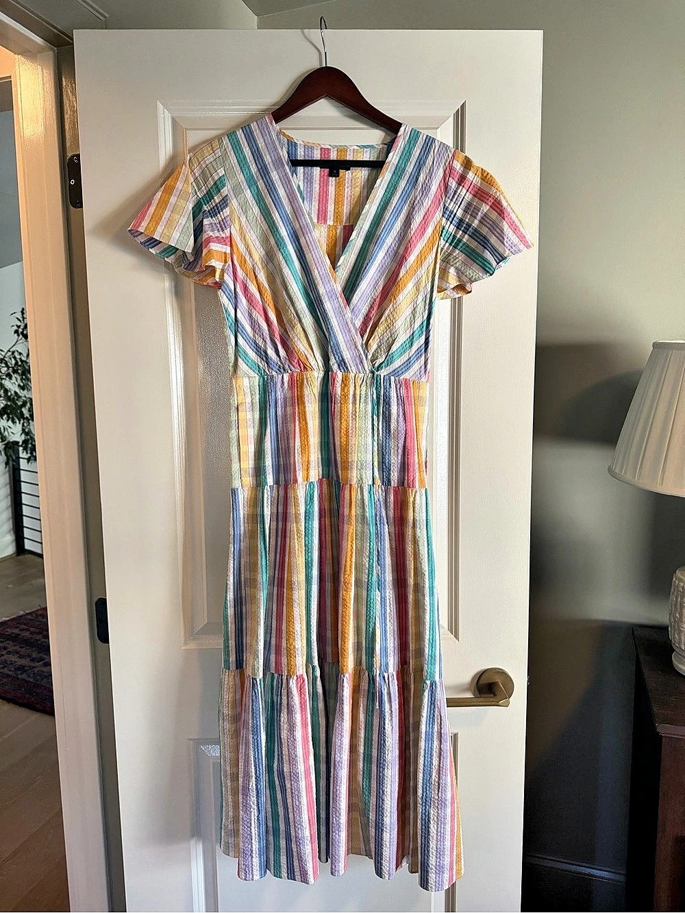 J.Crew Side Cutout Dress in Rainbow Seersucker Multicolor
